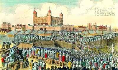 Eerste Engelse Revolutie (1641-1649): executie van de Engelse politicus Thomas Wentworth de Strafford (1593-1641) op 12/05/1641 op Tower Hill in Londen. Gravure door Wenceslaus Hollar (1607-1677) 17e eeuw door Wenceslaus Hollar