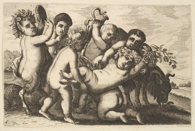 Vijf jongens, twee saters en een geit kopie door Wenceslaus Hollar