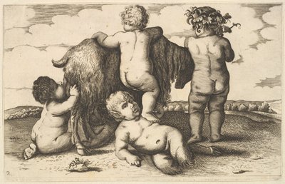 Vier jongens, een jonge sater en een geit kopie door Wenceslaus Hollar