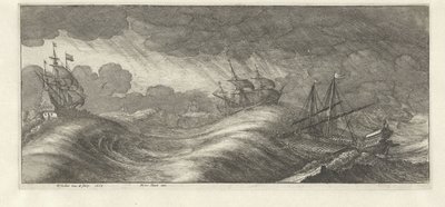 Galei en andere schepen in een zeestorm door Wenceslaus Hollar