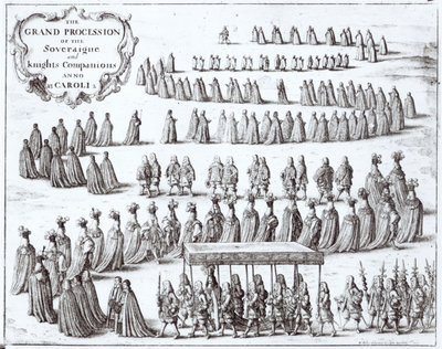 Grote processie van de Soeverein en de Ridders van de Kousenband in Windsor, 1672 door Wenceslaus Hollar