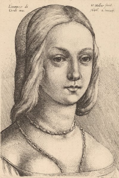 Hoofd van Vrouw die naar Rechts Kijkt door Wenceslaus Hollar