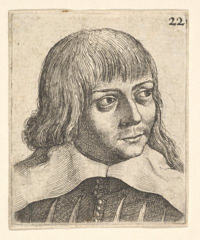 Hoofd van een jonge man, iets naar rechts gedraaid, 1625-77 door Wenceslaus Hollar