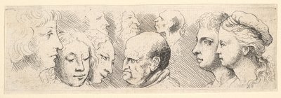 Hoofdstudies, 1644-52 door Wenceslaus Hollar