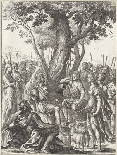 Herder Meliboeus beoordeelt het spel van de herders Corydon en Thyrsis door Wenceslaus Hollar