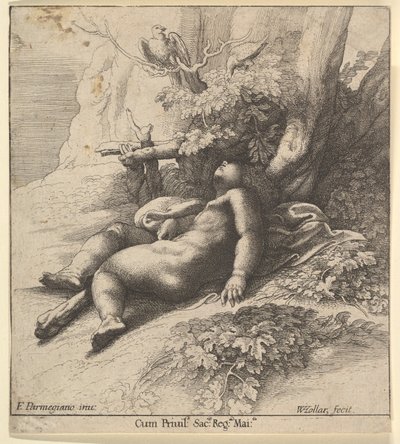 Slapende baby Hercules door Wenceslaus Hollar