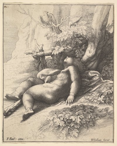 Slapende Hercules als Kind door Wenceslaus Hollar