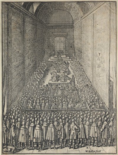 Interieur van het House of Lords in zitting, Palace of Westminster, Londen, ca. 1650 door Wenceslaus Hollar