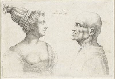 Koppen van een kale man en vrouw met tulband door Wenceslaus Hollar