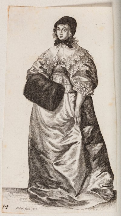 Vrouw met een muts en mof door Wenceslaus Hollar