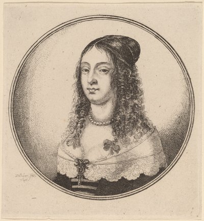 Dame met linten in krullen door Wenceslaus Hollar