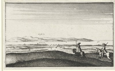Landschap met gezicht op het eiland Wight door Wenceslaus Hollar