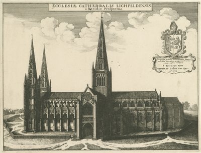 Lichfield Kathedraal - Zuidelijk uitzicht: gravure, 1672 door Wenceslaus Hollar