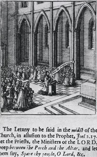 Litanie in een kerk, ca. 1655 door Wenceslaus Hollar