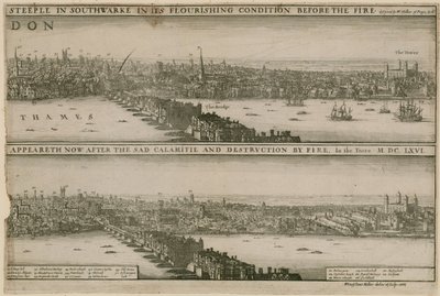 Londen, voor en na de Grote Brand door Wenceslaus Hollar