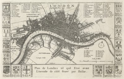 Londen, voor de brand in 1666 door Wenceslaus Hollar