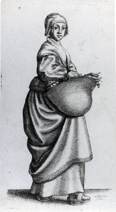 Dienstmeid terugkerend van de markt, 1640 door Wenceslaus Hollar