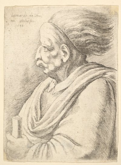 Man met karikaturale kenmerken en haar dat achter hem stroomt door Wenceslaus Hollar