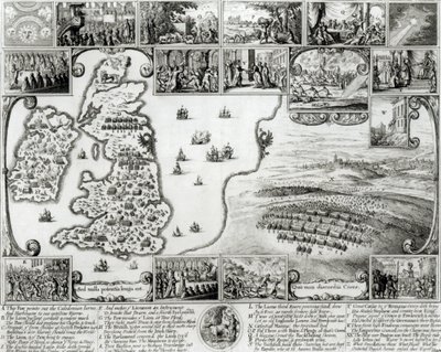 Kaart van Burgeroorlog Engeland en een uitzicht op Praag, 1632 door Wenceslaus Hollar
