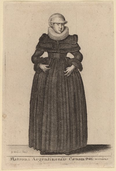 Matrona Argentinensis Caenam Dni Accedens e des Nymphs door Wenceslaus Hollar