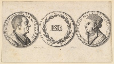 Medaillons met portretten van Sebald Beham en Anna Beham, 1647 door Wenceslaus Hollar