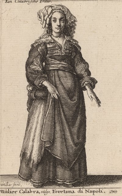Mulier Calabra, Vulgo, Foretana di Napoli door Wenceslaus Hollar