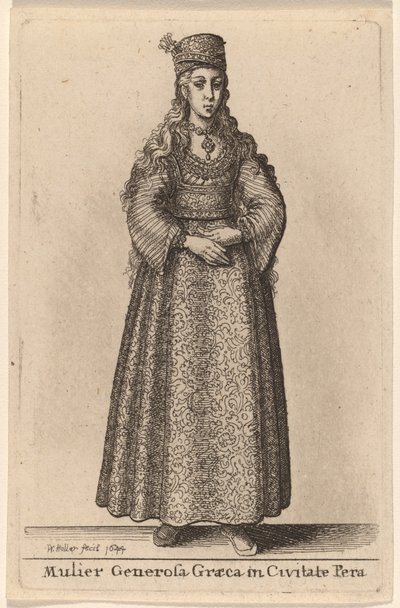 Mulier Generosa Graeca in Civitate Pera door Wenceslaus Hollar