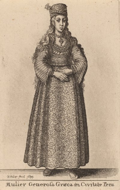 Mulier Generosa Graeca in Civitate Pera, 1644 door Wenceslaus Hollar