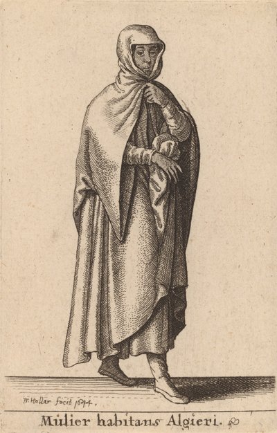 Mulier Habitans Algieri, 1644 door Wenceslaus Hollar