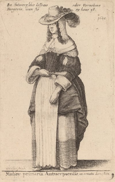 Mulier Primaria Antuerpiensis, in Ornatu Domestico door Wenceslaus Hollar