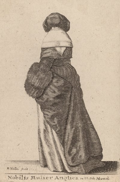 Nobele Engelse vrouw in winterkleding, 1643 door Wenceslaus Hollar