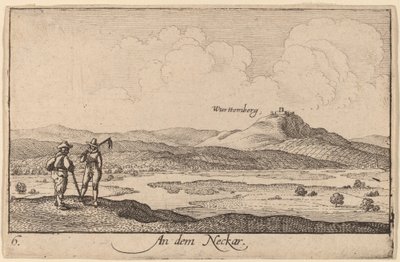 Aan de Neckar door Wenceslaus Hollar