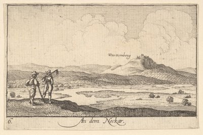 Aan de Neckar door Wenceslaus Hollar