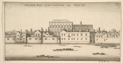 Palatium Regis prope Londinum, vulgo White-hall Koninklijk Paleis van Whitehall, Londen door Wenceslaus Hollar