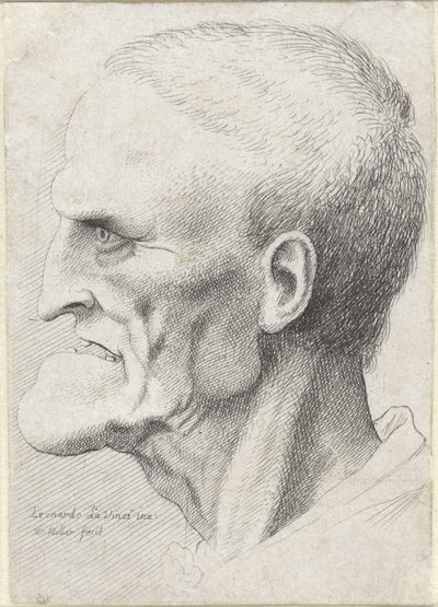 Portret van een oude man met geprononceerde kin door Wenceslaus Hollar