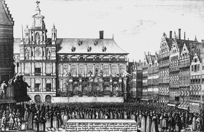 Proclamatie van de vrede van Westfalen in 1648, gegraveerd door F. Wyngaerde door Wenceslaus Hollar