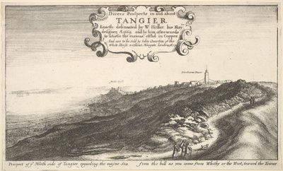 Uitzicht op de noordkant van Tanger met uitzicht op de zee vanaf de heuvel als je komt, voor 1673 door Wenceslaus Hollar