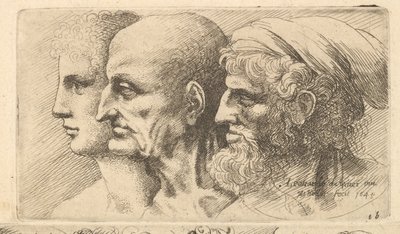 Rij van Drie Hoofden in Profiel naar Links door Wenceslaus Hollar