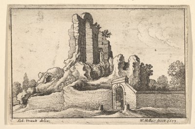 Ruïnes en een gesloten poort op de Esquilijnse Heuvel in Rome, 1673 door Wenceslaus Hollar