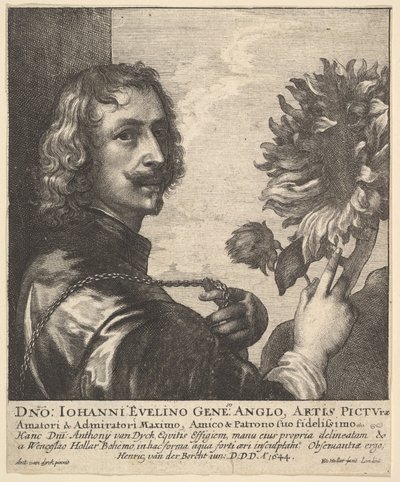 Sir Anthony van Dyck met een zonnebloem, 1644 door Wenceslaus Hollar