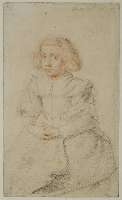 Studie van een zittend meisje door Wenceslaus Hollar