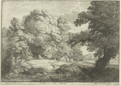 De brug over de waterval door Wenceslaus Hollar