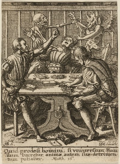 De gokkers en de dood, uit De dans van de dood door Wenceslaus Hollar