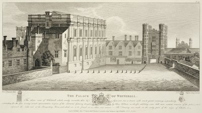 Het paleis van Whitehall, naar een tekening in de Pepysian Library, Cambridge, gepubliceerd in 1809 door Wenceslaus Hollar