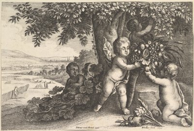 De riviergod en de jongens, 1625-77 door Wenceslaus Hollar