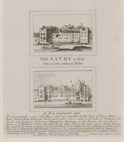 De Savoy in 1650 en zoals het nu is in 1792 door Wenceslaus Hollar