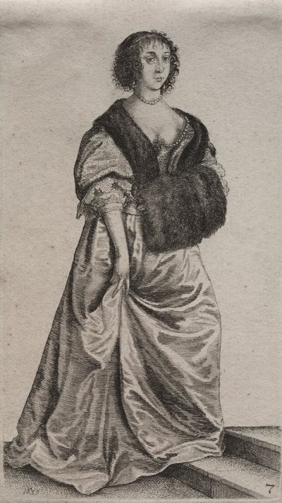 De verschillende gewoonten van Engelse vrouwen, van de adel tot de plattelandsvrouwen zoals ze in deze tijden zijn: De vrouw op de twee treden door Wenceslaus Hollar