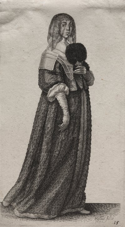 De verschillende gewoonten van Engelse vrouwen, van de adel tot de plattelandsvrouwen zoals ze in deze tijden zijn: De gesluierde vrouw door Wenceslaus Hollar