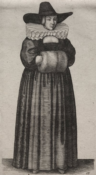 De verschillende gewoonten van Engelse vrouwen, van de adel tot de plattelandsvrouwen zoals ze in deze tijden zijn: De vrouw met een mannelijke hoed en lichte mof door Wenceslaus Hollar