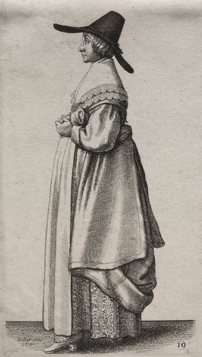 De verschillende gewoonten van Engelse vrouwen, van de adel tot de plattelandsvrouwen zoals ze in deze tijden zijn: De vrouw met een mannelijke hoed en gebloemde onderrok door Wenceslaus Hollar